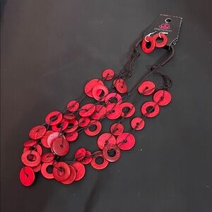 Paparazzi Vibrant Red Disc Necklace with Earrings